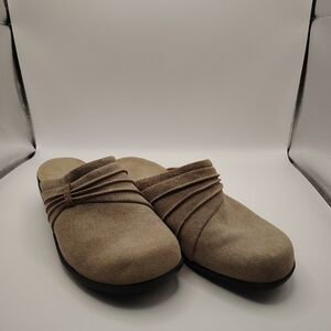 Croft & Barrow Comfort Clogs Mules Women's Sz 8.5M Taupe Suede Slip On Ruched
